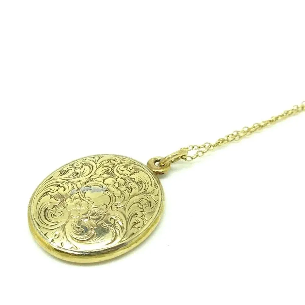 Antique Victorian Ornate 9ct Gold Oval Locket Necklace