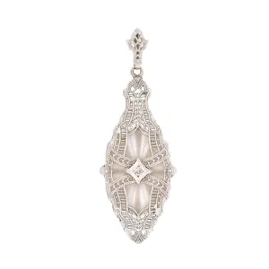 Art Deco 14k Diamond and Crystal Filagree Pendant