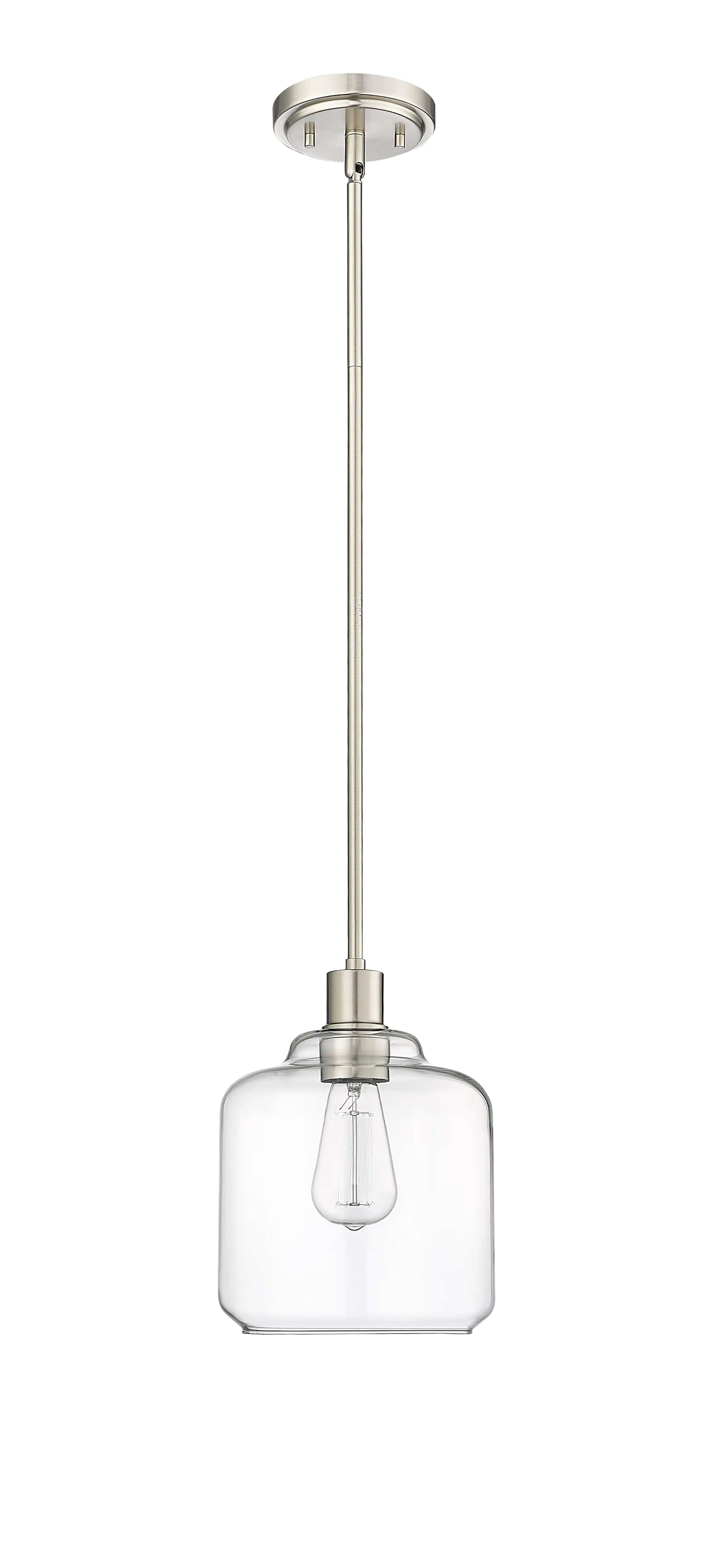 Asheville Mini-Pendant - Brushed Nickel - Clear Glass - 8in. Diameter - E26 Medium Base