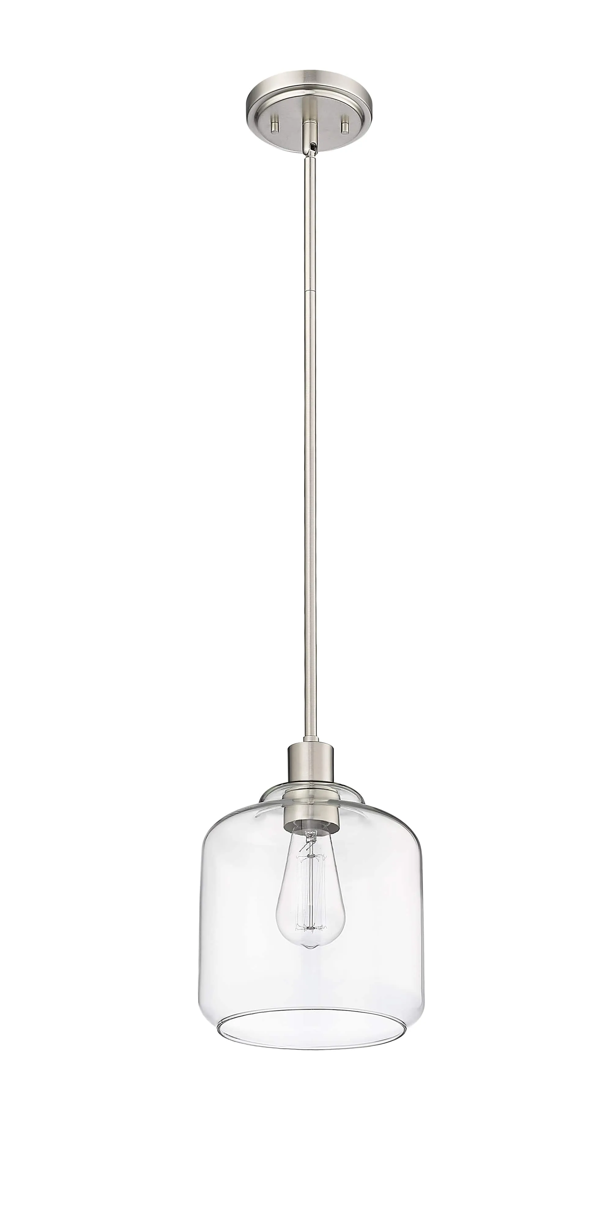 Asheville Mini-Pendant - Brushed Nickel - Clear Glass - 8in. Diameter - E26 Medium Base