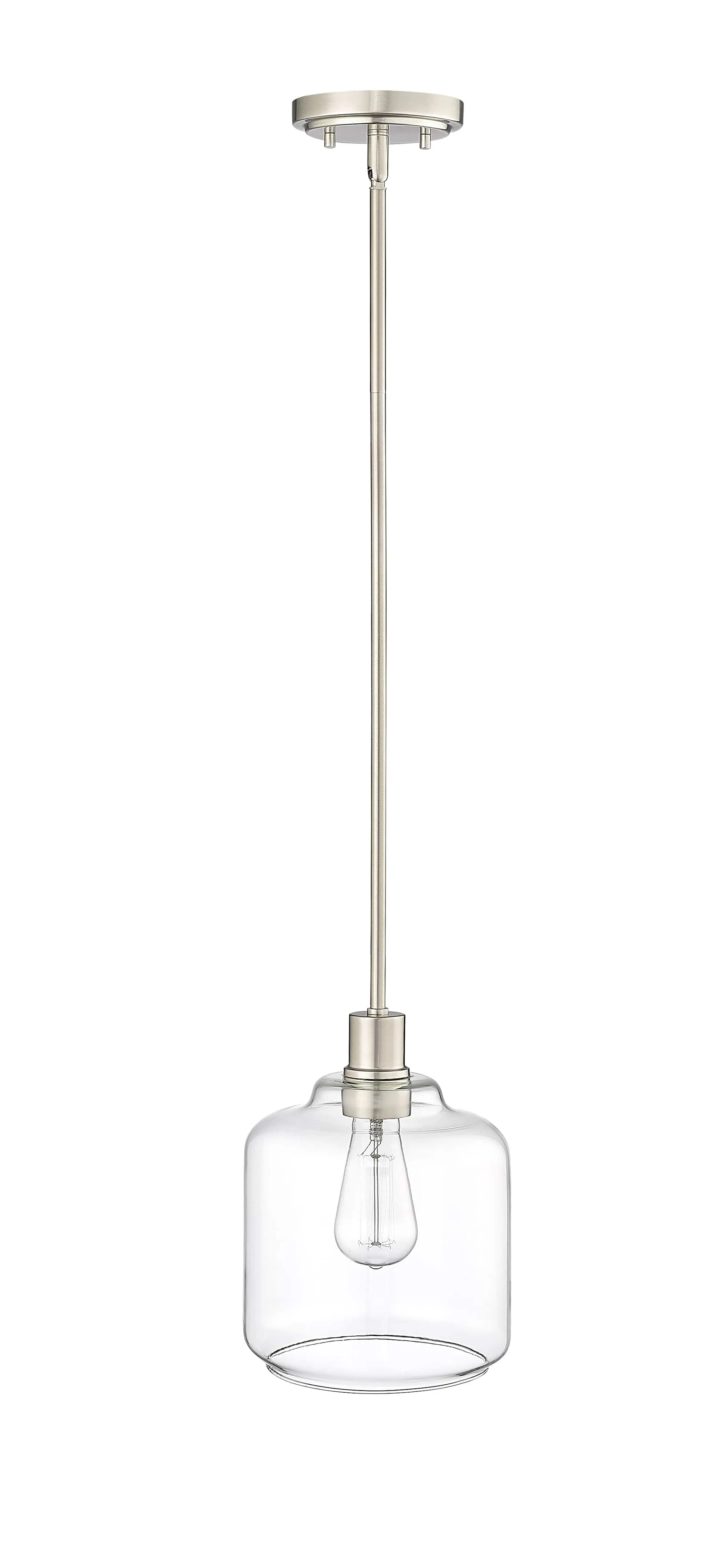 Asheville Mini-Pendant - Brushed Nickel - Clear Glass - 8in. Diameter - E26 Medium Base