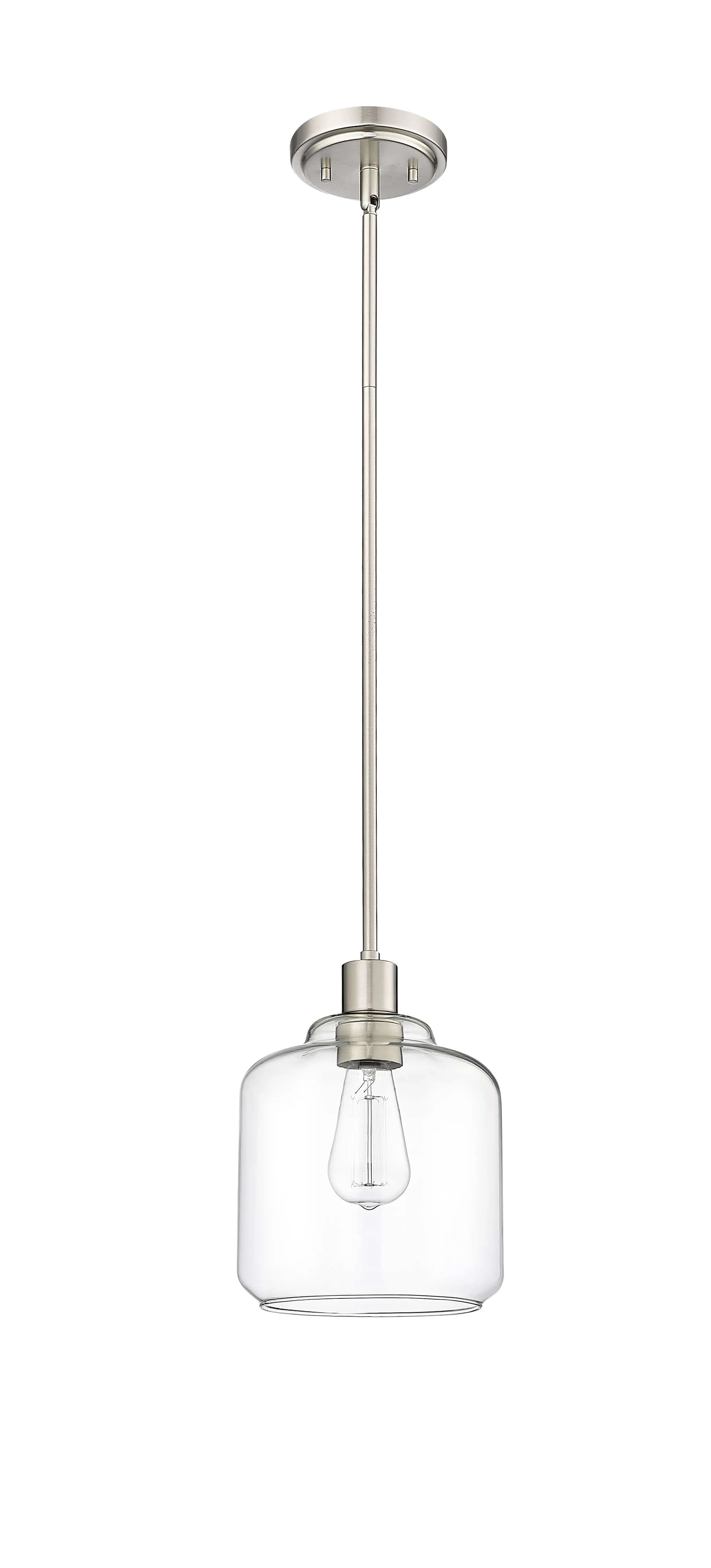 Asheville Mini-Pendant - Brushed Nickel - Clear Glass - 8in. Diameter - E26 Medium Base