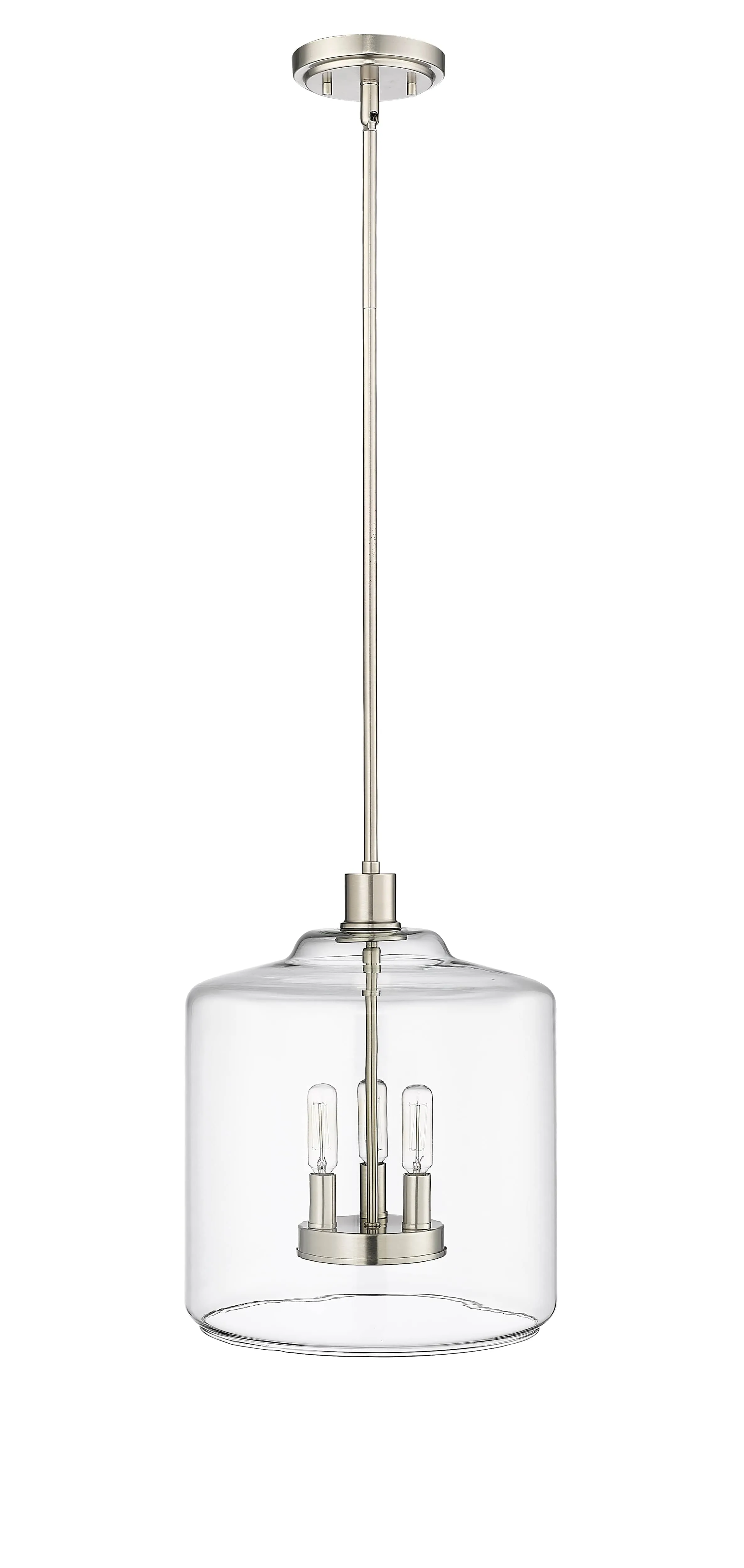 Asheville Pendant - Brushed Nickel - Clear Glass - 12in. Diameter - E12 Candelabra Base