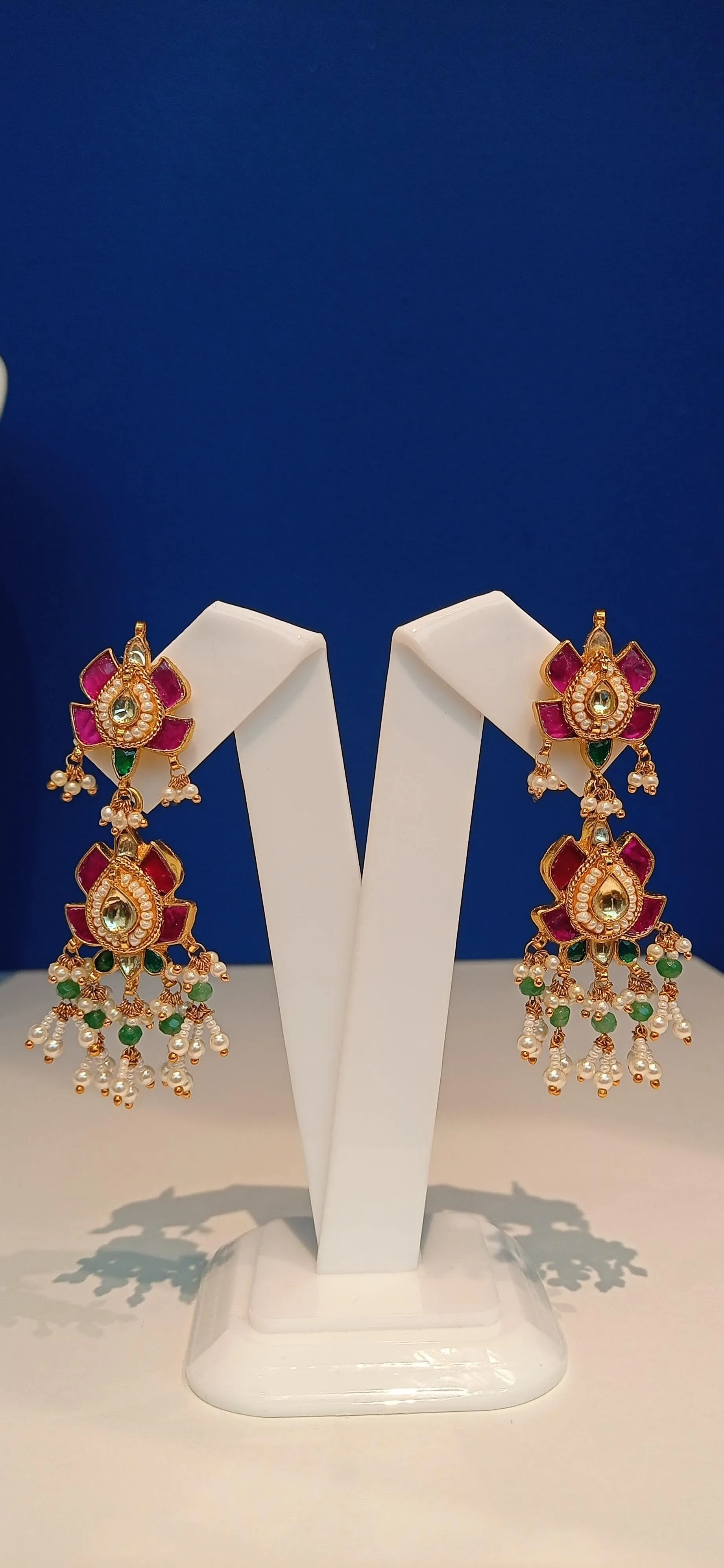 Ashmita Delicate Forest Green and Floral Ruby Kundan and Beads Necklace and Earrings Set