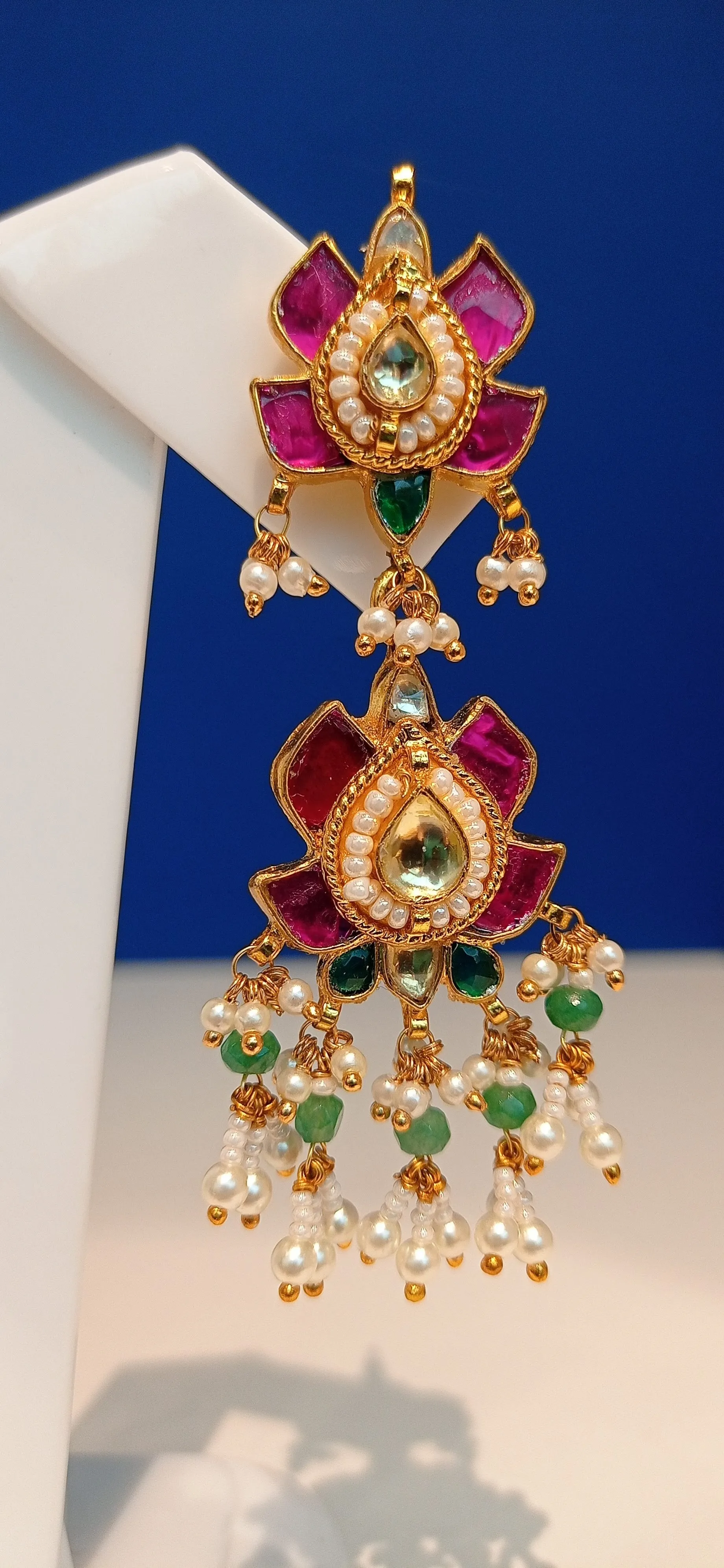 Ashmita Delicate Forest Green and Floral Ruby Kundan and Beads Necklace and Earrings Set