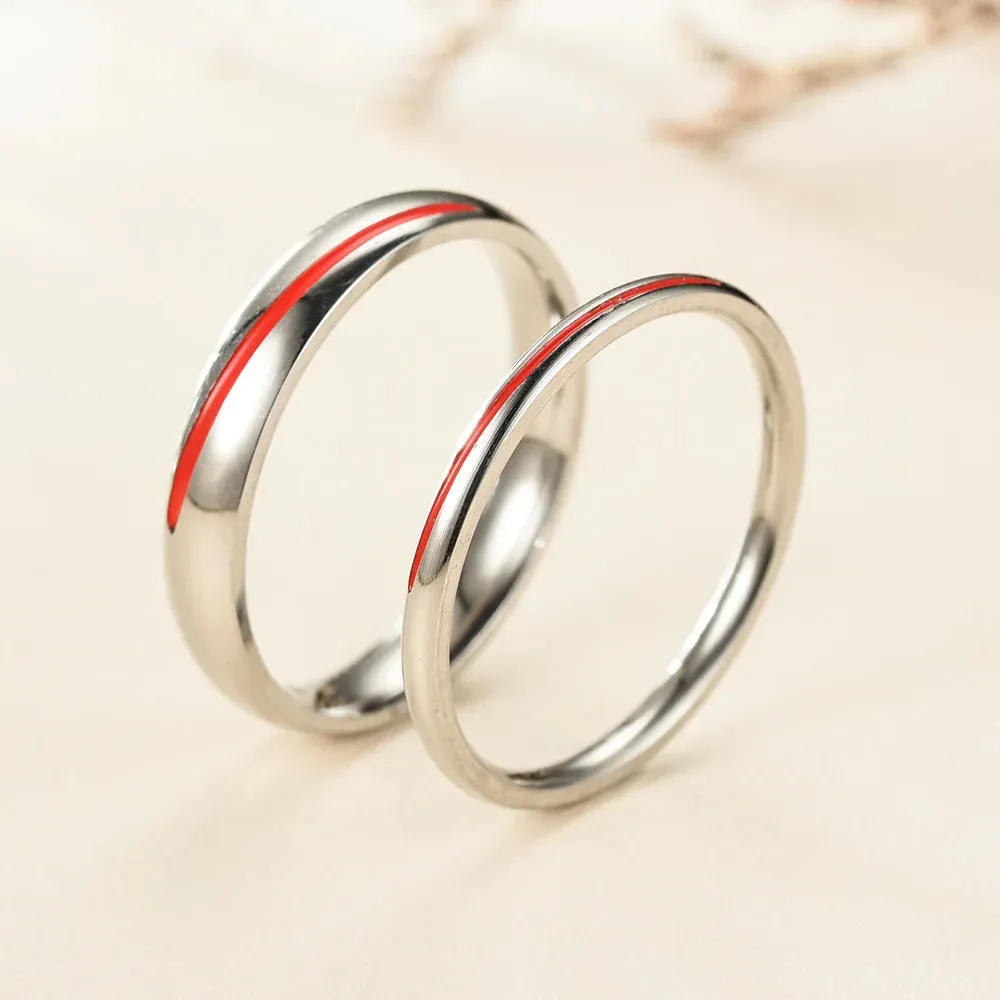 BAECYT 4mm 6mm Simple Couple Rings Red Dripping Oil Stainless Steel Ring For Women Men Ins Style Couples Ring Party Jewelry