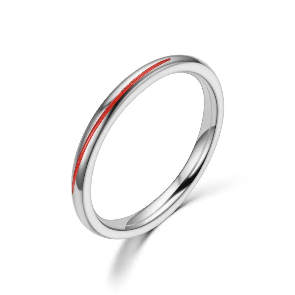 BAECYT 4mm 6mm Simple Couple Rings Red Dripping Oil Stainless Steel Ring For Women Men Ins Style Couples Ring Party Jewelry