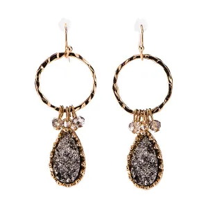 Bella Shimmery Druzy and Gold Dangle Earrings