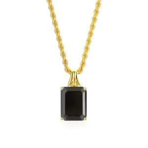 Black Diamond Pendant Necklace with Rope Chain