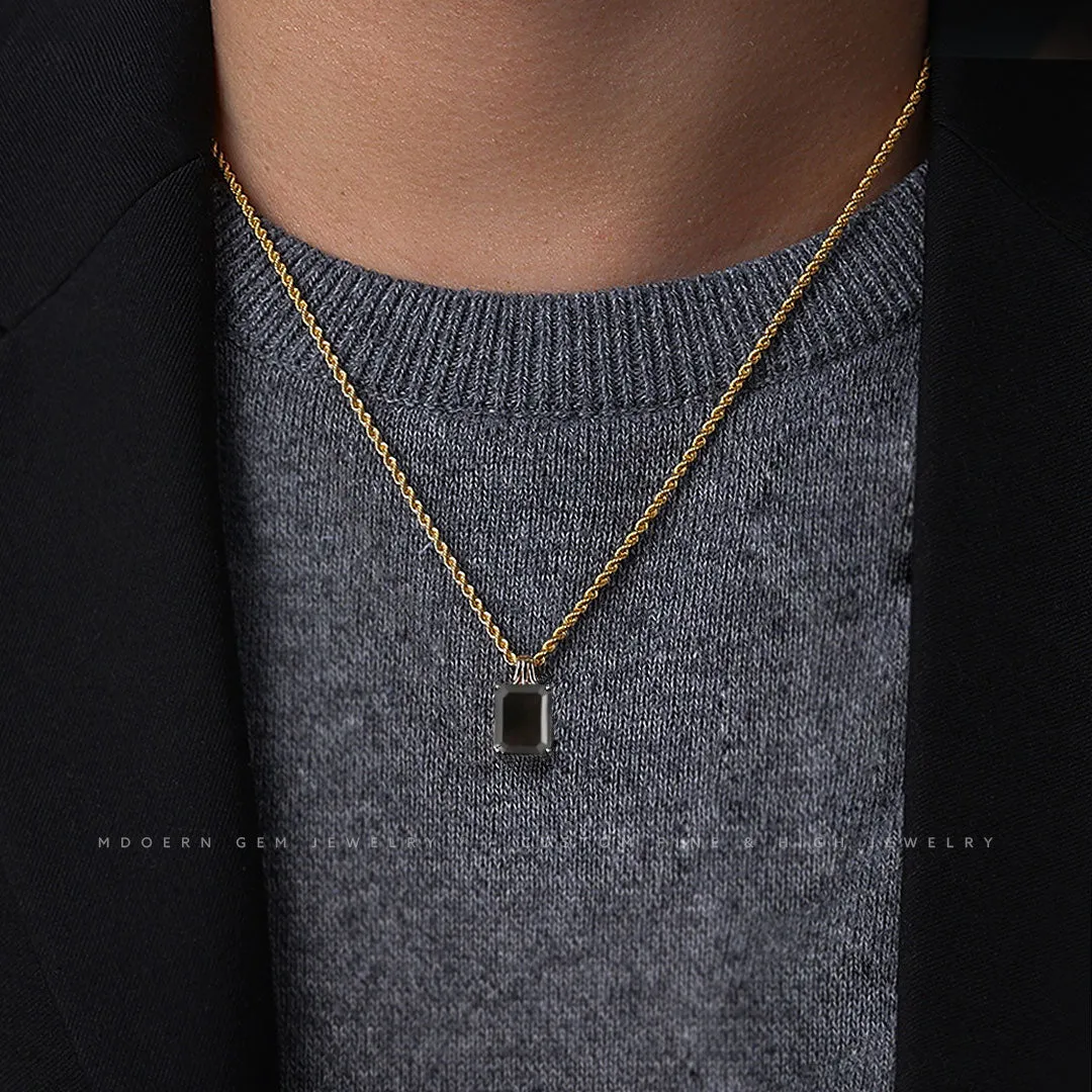 Black Diamond Pendant Necklace with Rope Chain