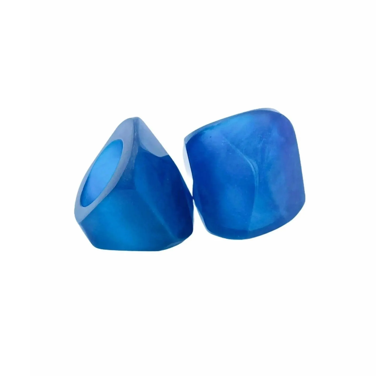 Blue Resin Square Pyramid Shape Modern Cocktail Ring