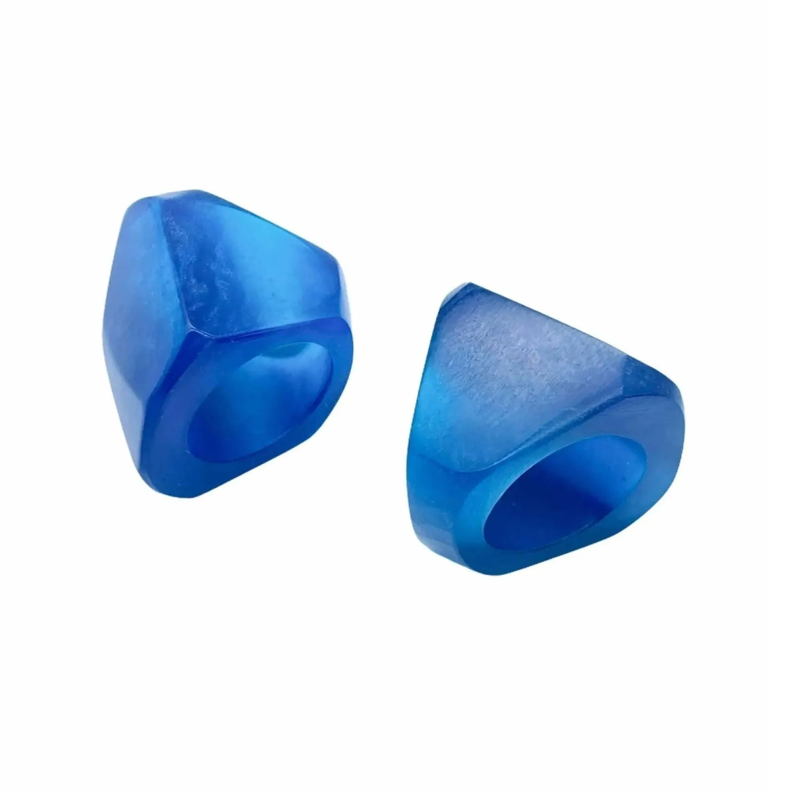 Blue Resin Square Pyramid Shape Modern Cocktail Ring