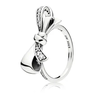 Bow silver ring with clear cubic zirconia