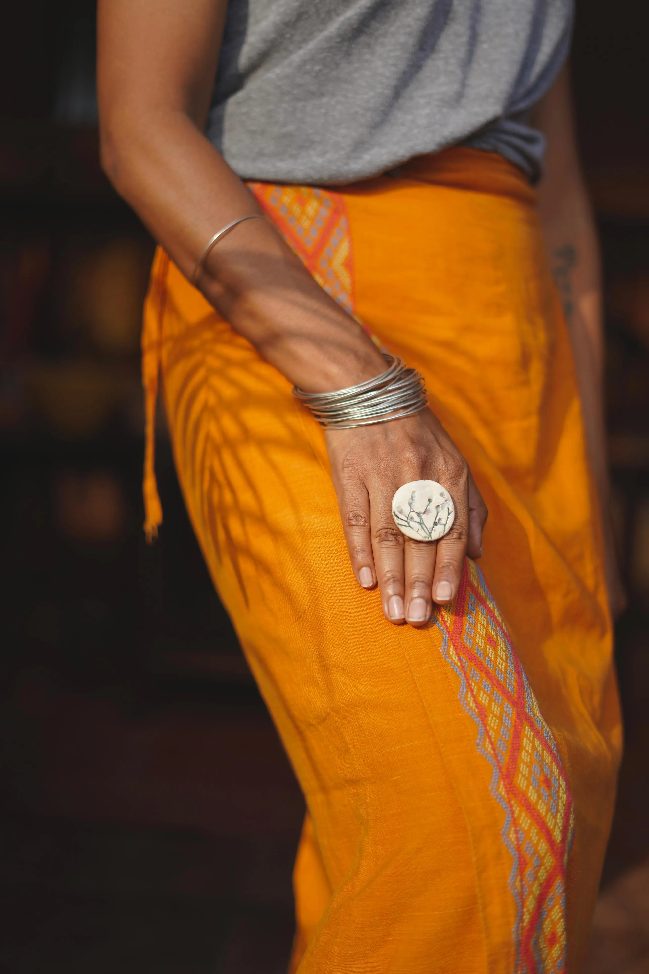 Ceramic Botanical Statement Ring