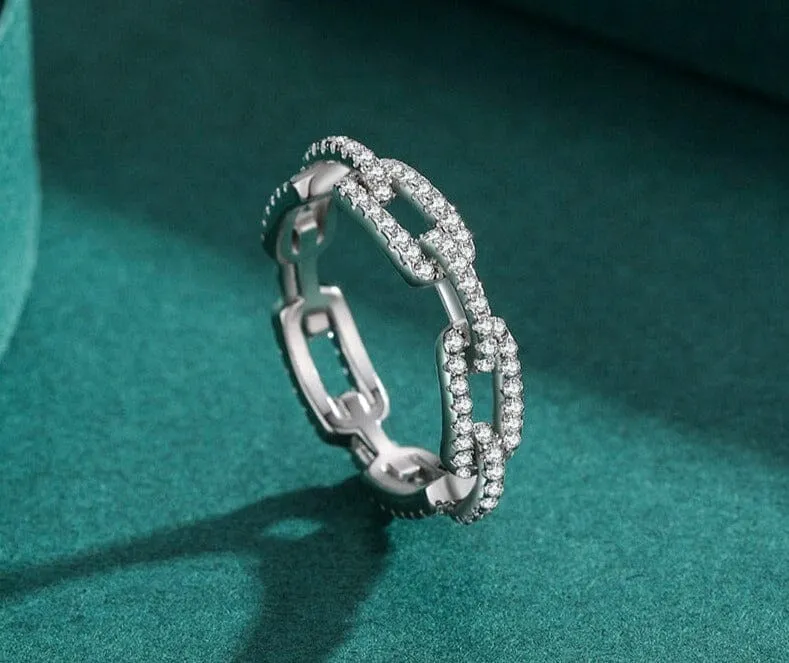 Chain Link Diamond 925 Sterling Silver Ring