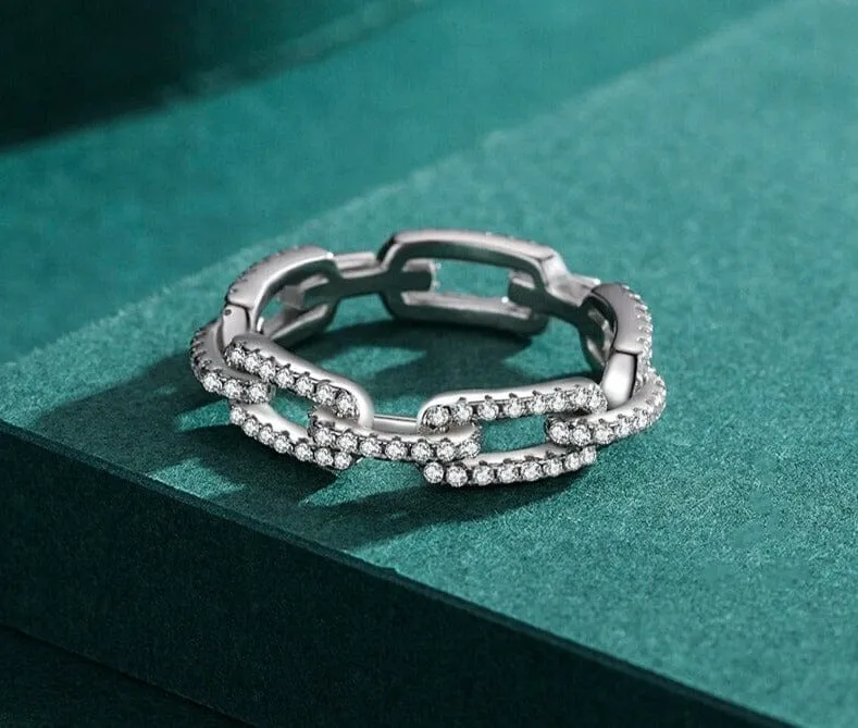 Chain Link Diamond 925 Sterling Silver Ring