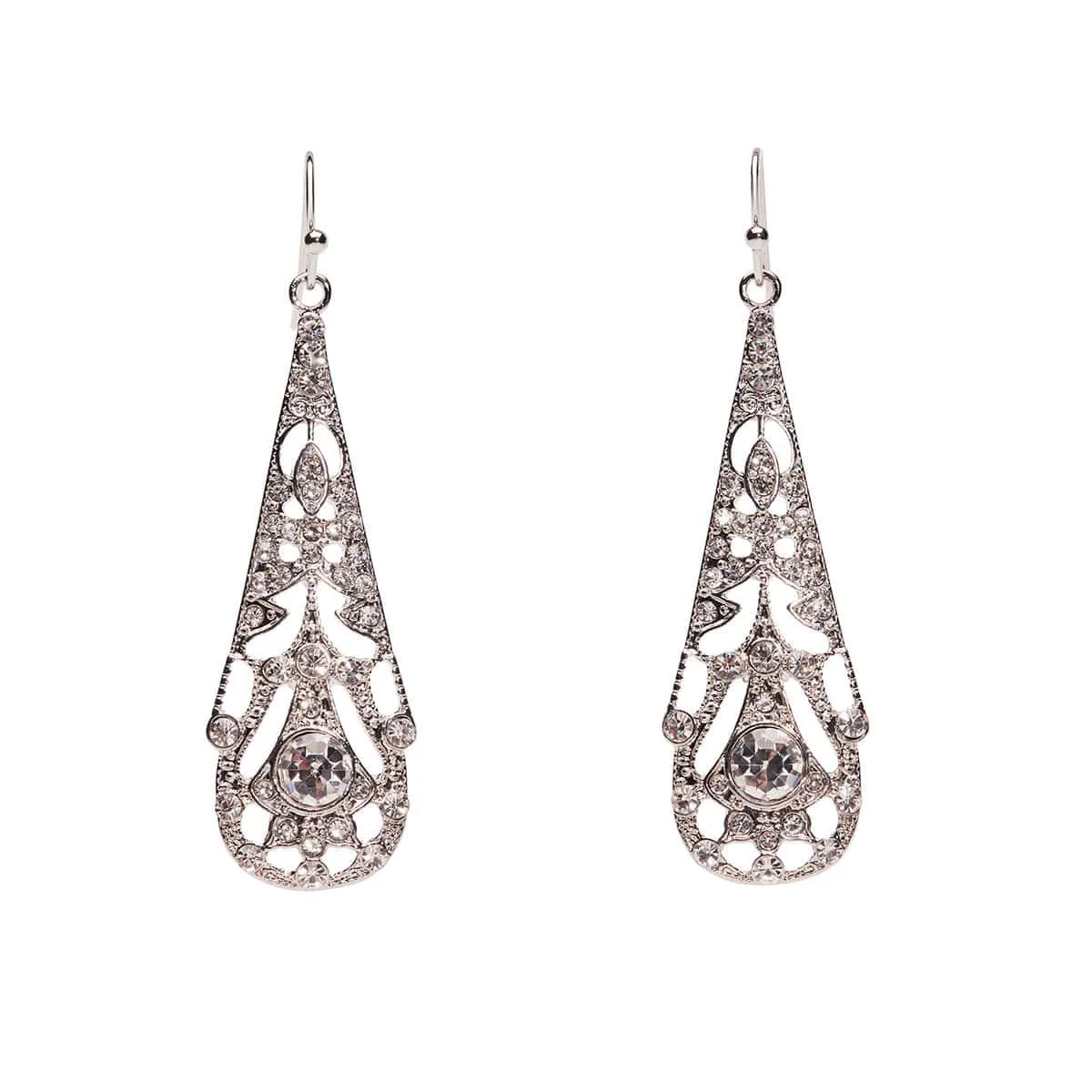 Crystal Drop Earrings: 1920s Style Filigree Drop Earrings