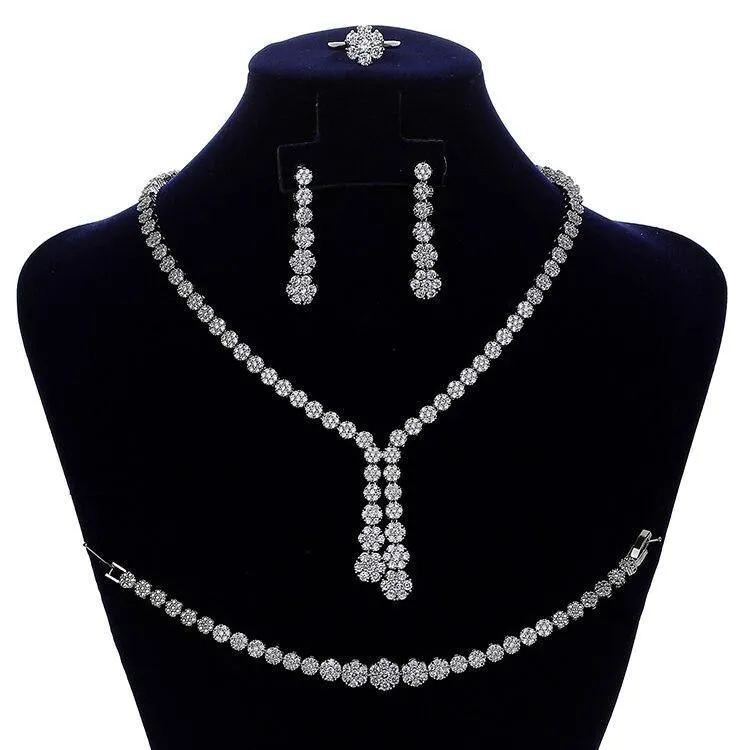 Delicate AAAA  Quality Cubic Zirconia Necklace Earrings Ring And Bracelet Bridal Jewelry Set