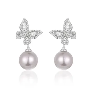 Delicate Butterfly and Pearl Earrings