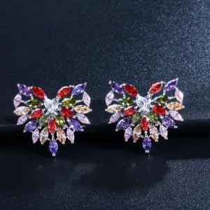 Delicate  Heart Shape Colorful Cubic Zircon Romantic Women Piercing Stud Earring