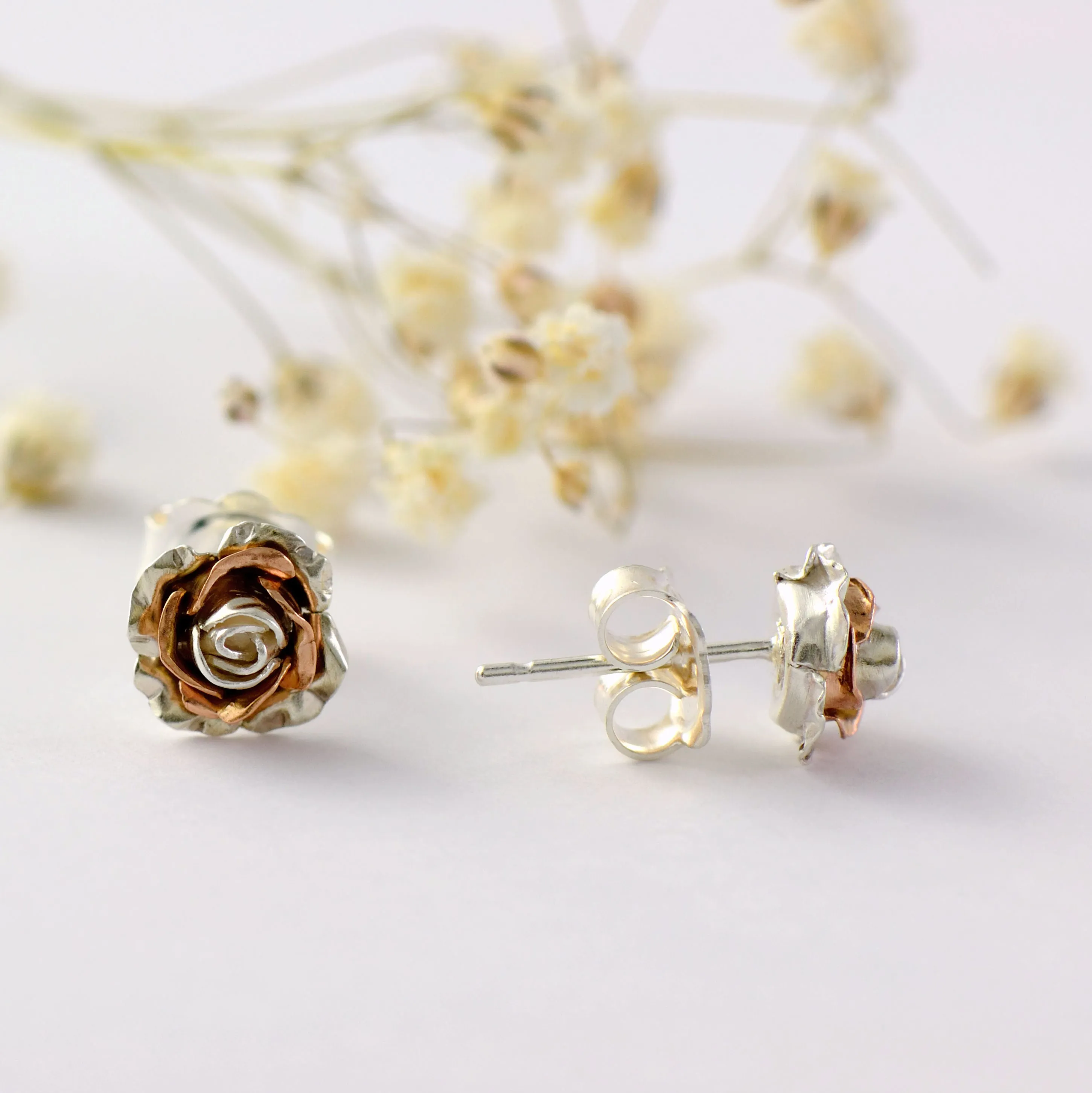 Delicate rose stud earrings - Tiny rose gold stud