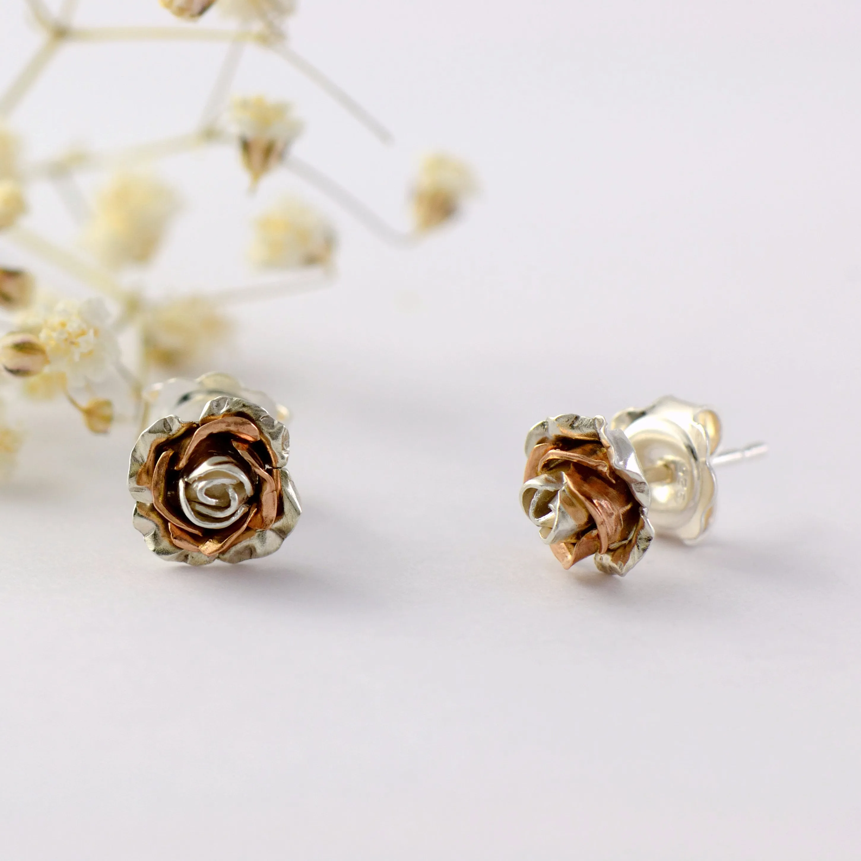 Delicate rose stud earrings - Tiny rose gold stud