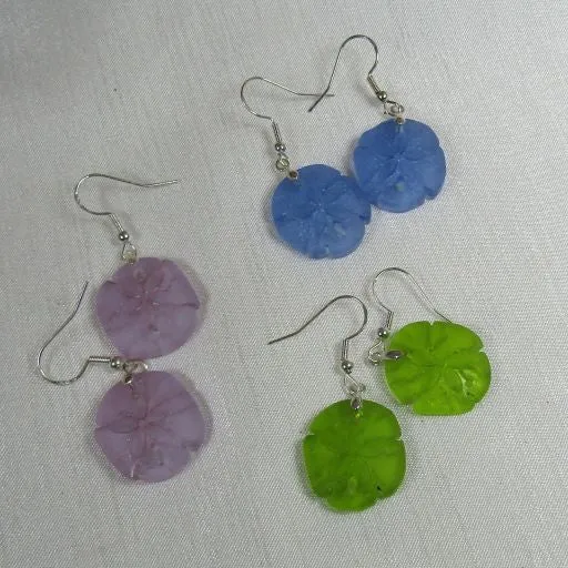 Delicate Sand Dollar Sea Glass Drop Earrings