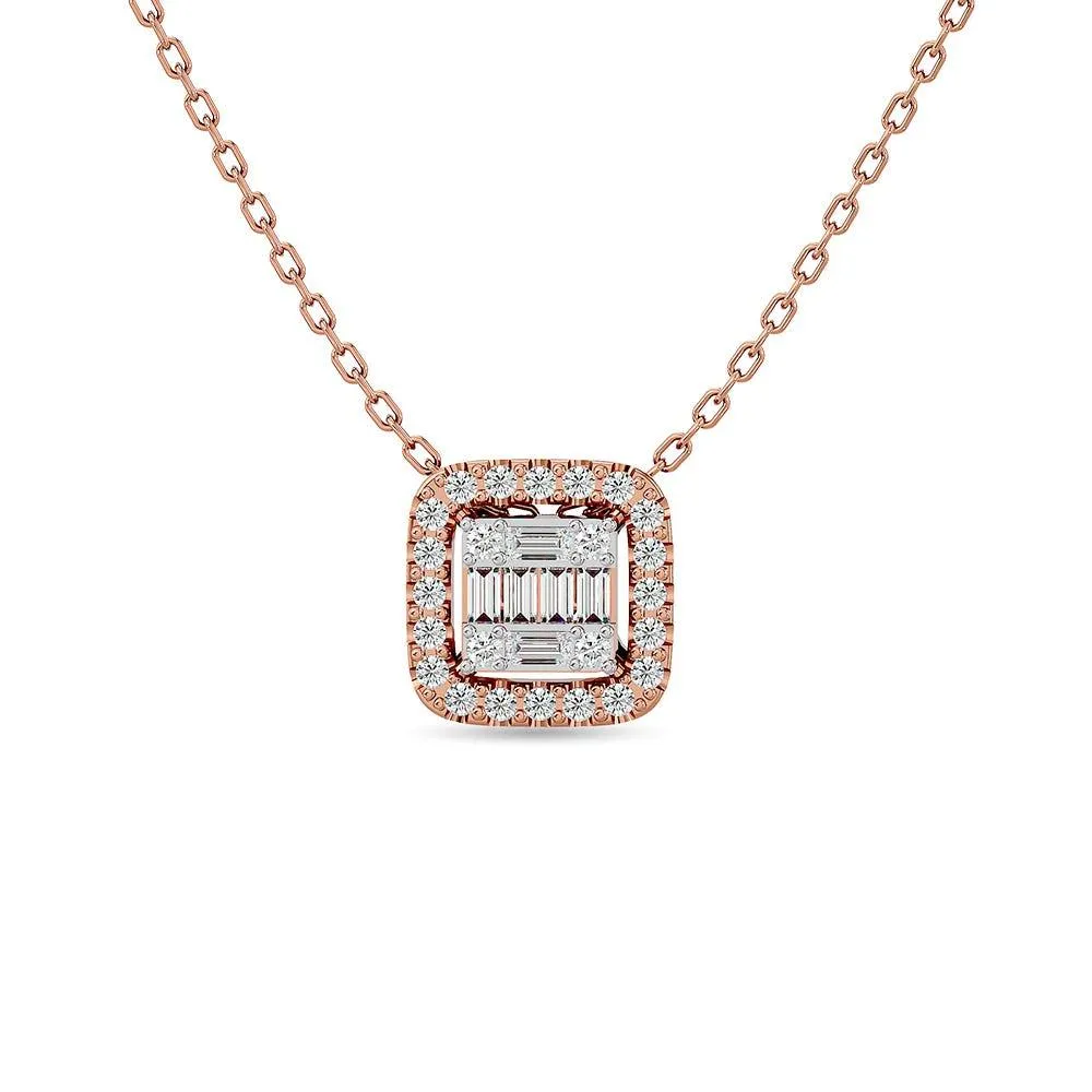 Diamond 1/4 Ct.Tw. Round and Baguette Fashion Pendant in 14K Rose Gold