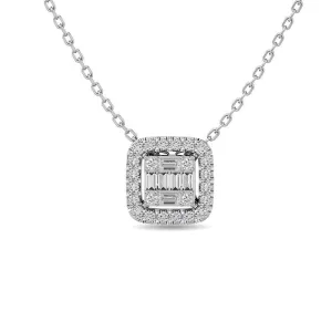 Diamond 1/4 Ct.Tw. Round and Baguette Fashion Pendant in 14K White Gold