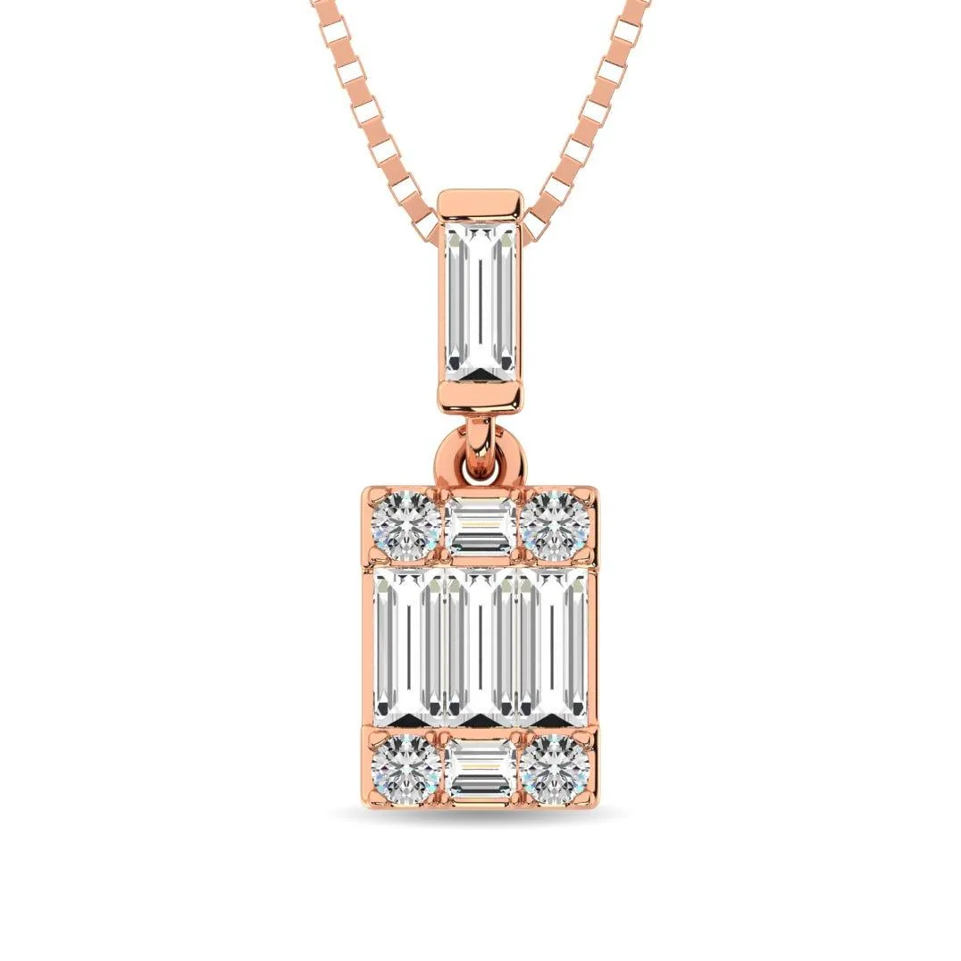 Diamond 1/6 Ct.Tw. Round and Baguette Fashion Pendant in 14K Rose Gold