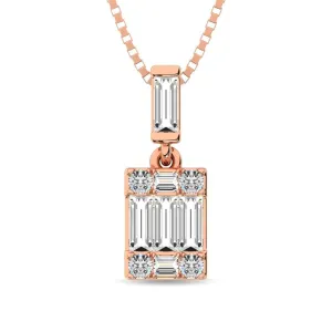 Diamond 1/6 Ct.Tw. Round and Baguette Fashion Pendant in 14K Rose Gold