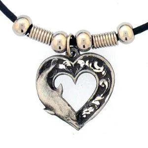 Dolphin Heart Adjustable Cord Necklace