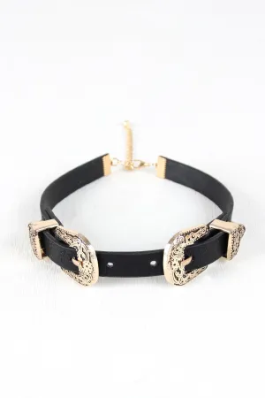 Double Buckle Vegan Leather Choker