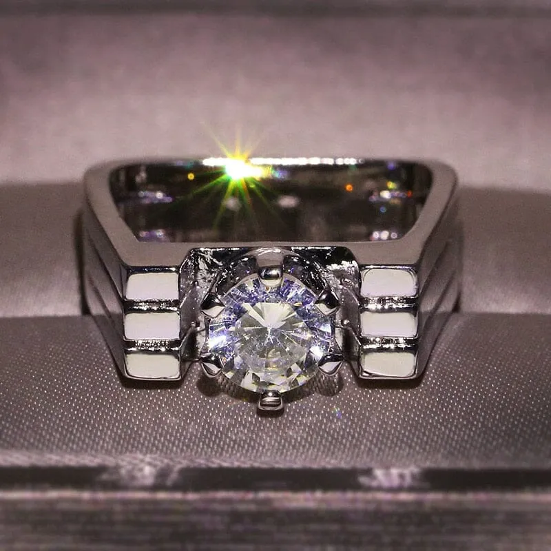 Double Round Geometrical Diamond Silver Ring