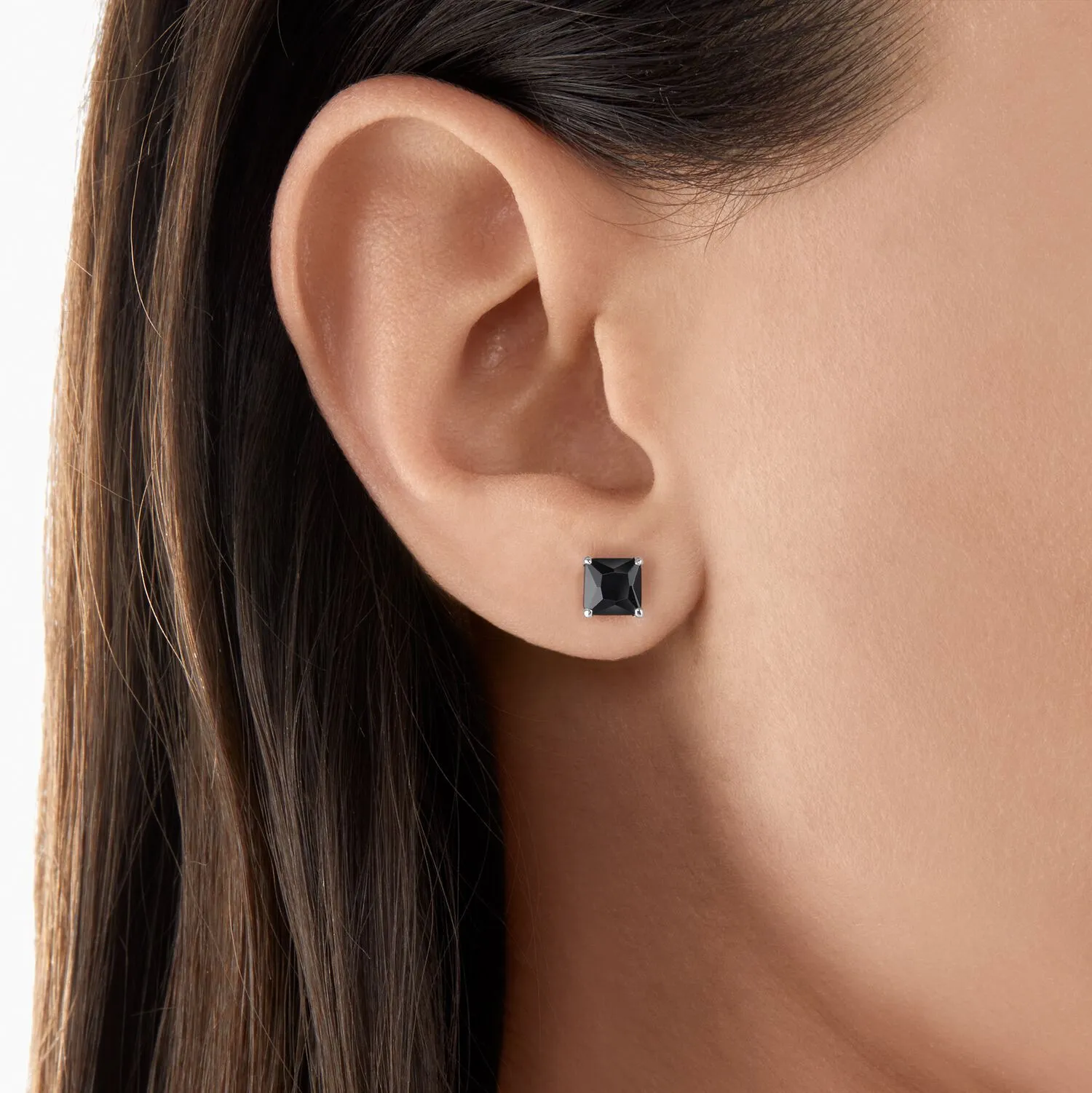 Ear Studs Black Stone Silver