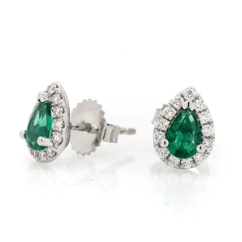 Elegant 18k White Gold Earrings with Emeralds and Diamonds