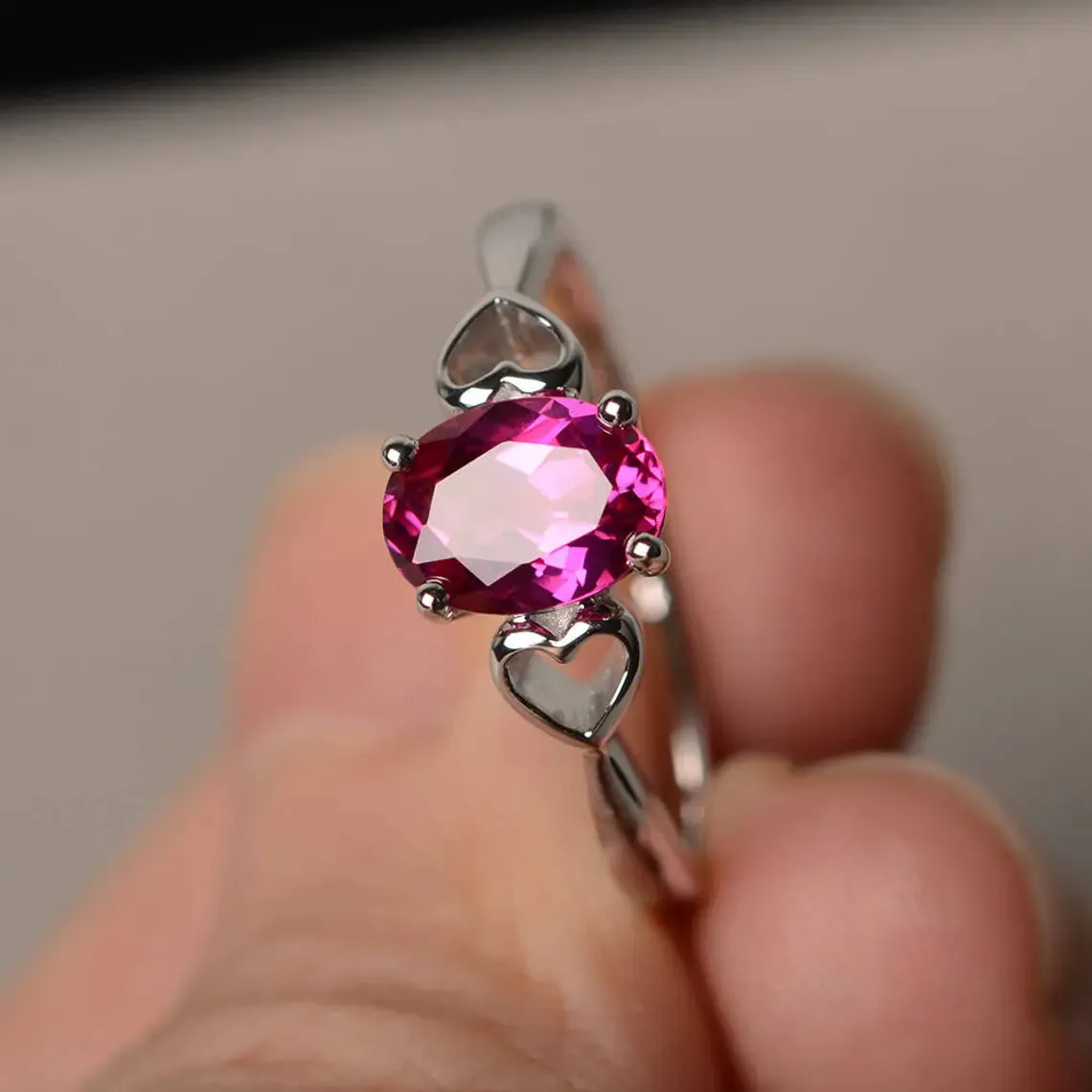 Elegant Oval Cut Ruby Solitaire 925 Sterling Silver Ring