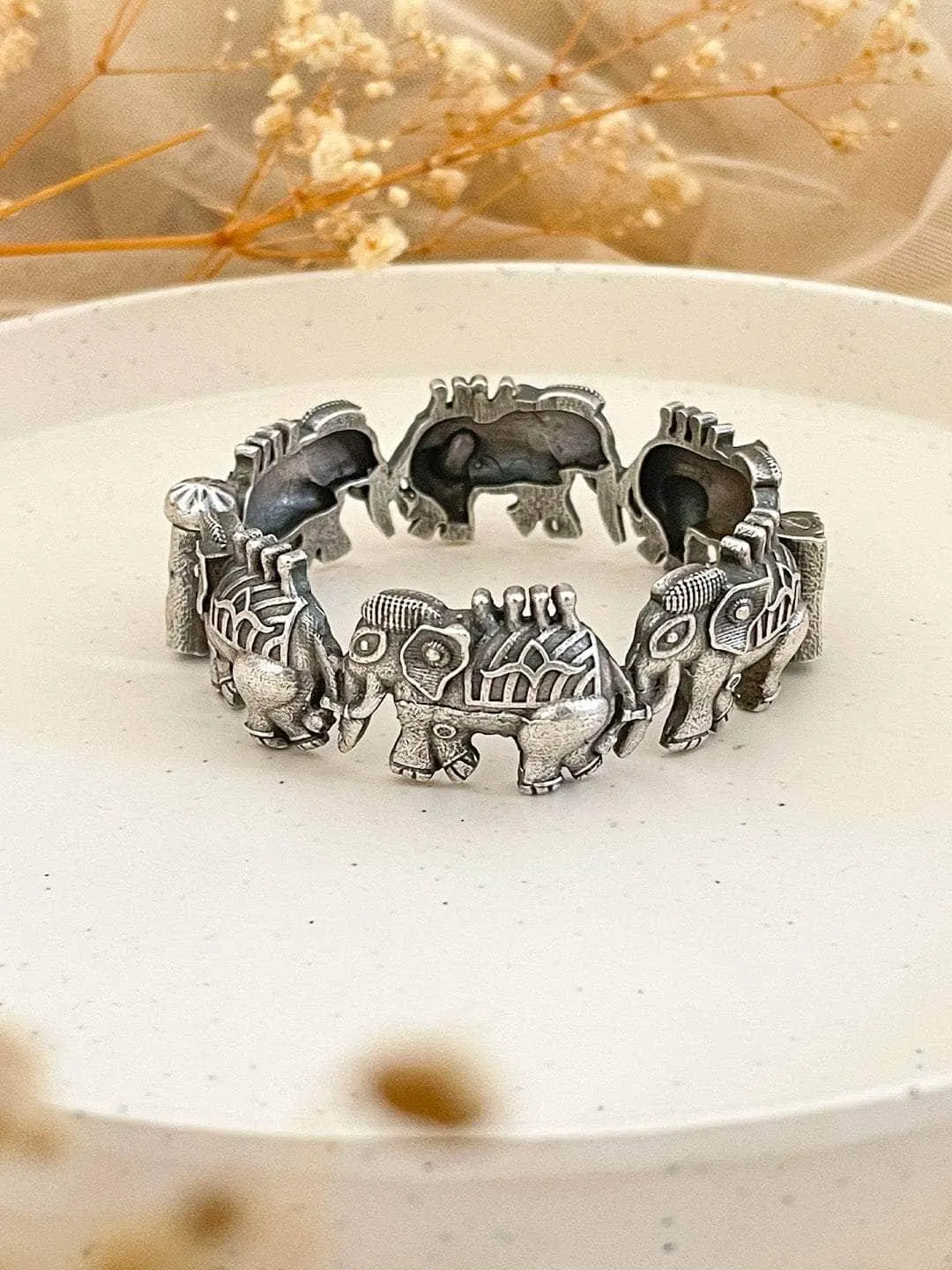 Elephant Shape Oxidised Kada Bangle