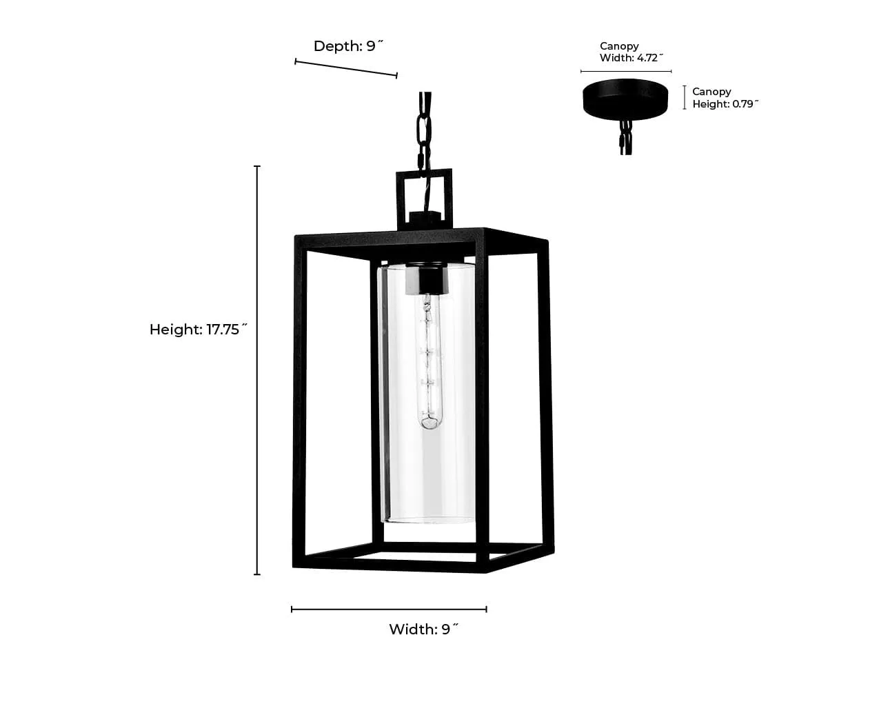 Ellway Outdoor Hanging Lantern - Textured Black - Clear Glass - 9in. Diameter - E26 Medium Base