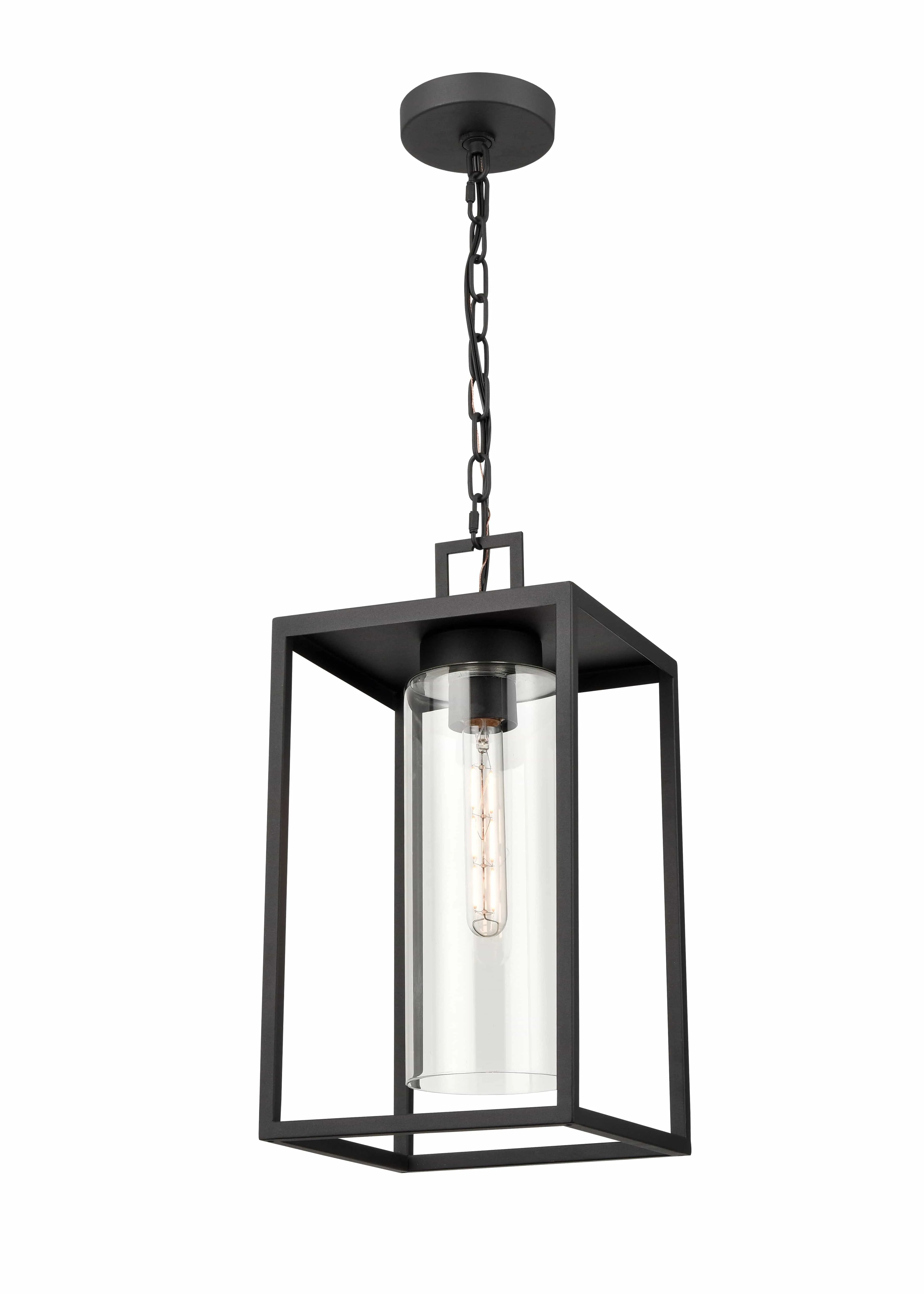 Ellway Outdoor Hanging Lantern - Textured Black - Clear Glass - 9in. Diameter - E26 Medium Base