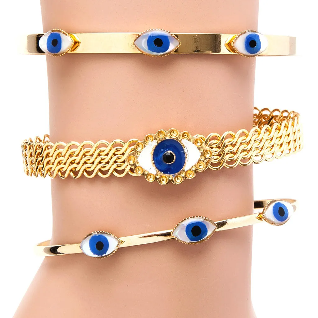 Enamel Evil Eye Charm Mesh Cuff Bracelet