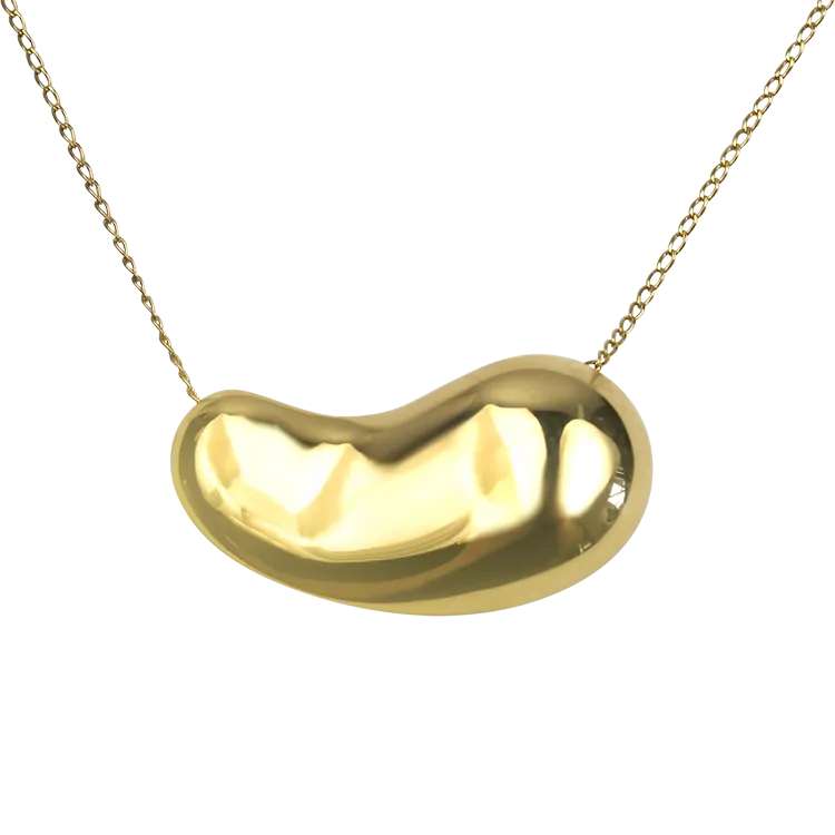 Estate 14K Yellow Gold Bean Slide Pendant and Chain