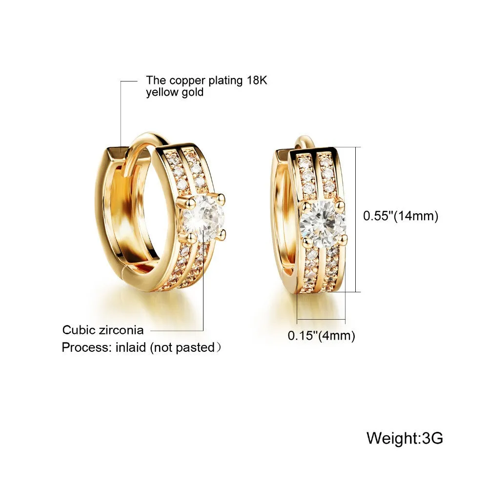 Ethnic18K Gold Plated Charm Austrian Crystal Hoop Earrings Double Round Shiny Rhinestone Delicate Earring Jewelry