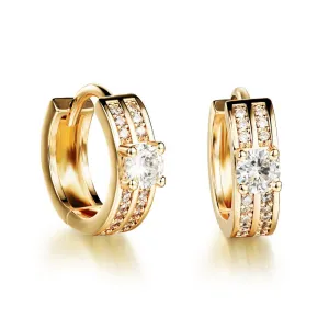 Ethnic18K Gold Plated Charm Austrian Crystal Hoop Earrings Double Round Shiny Rhinestone Delicate Earring Jewelry