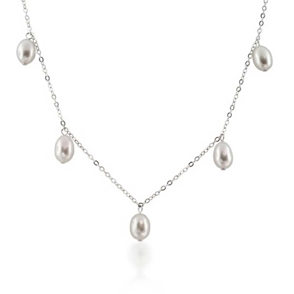 Exquisite Bridal Necklace Sterling Silver with Dangling Freshwater Pearls