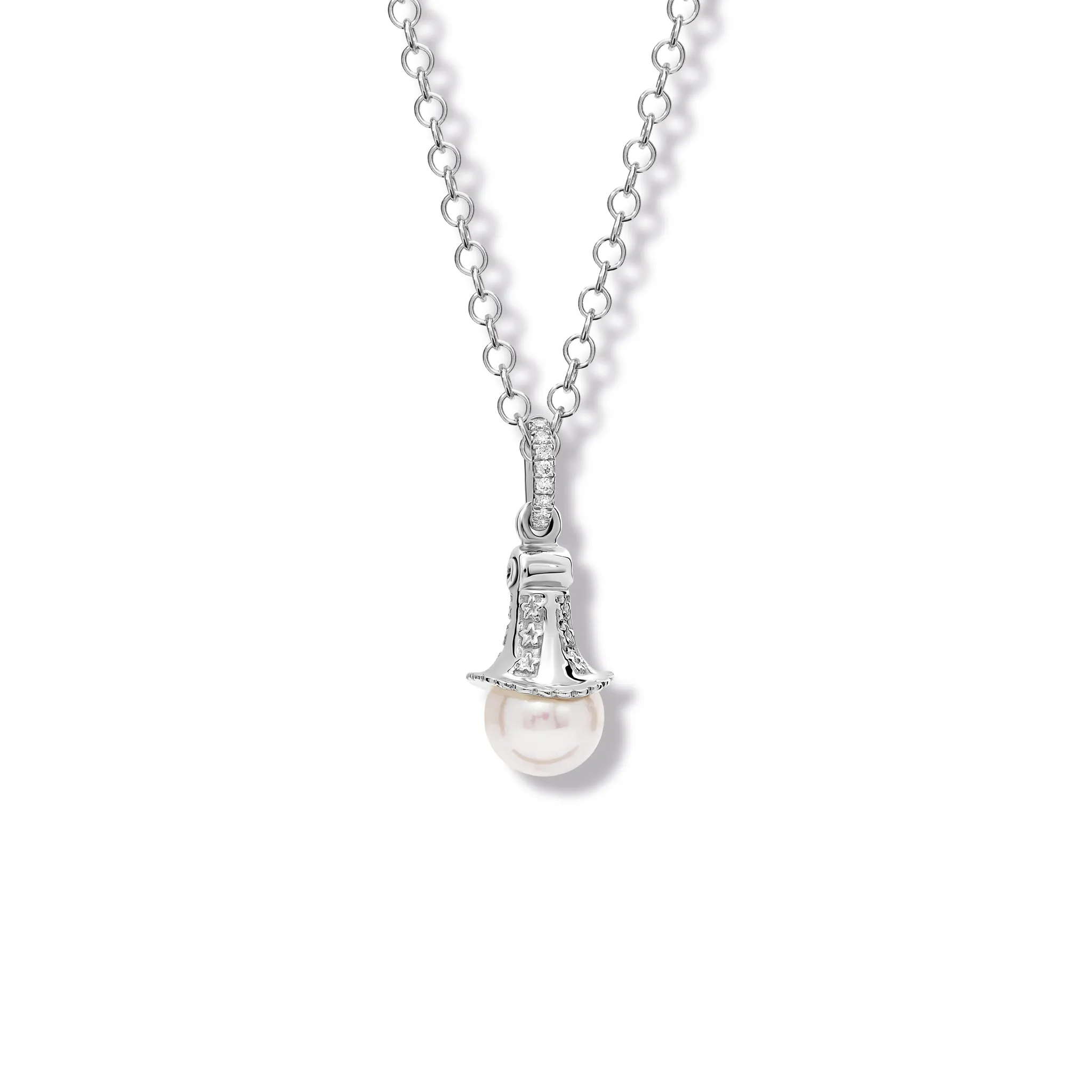 Fouquet Necklace Pendant White Gold - Diamond Pavé & Pearl