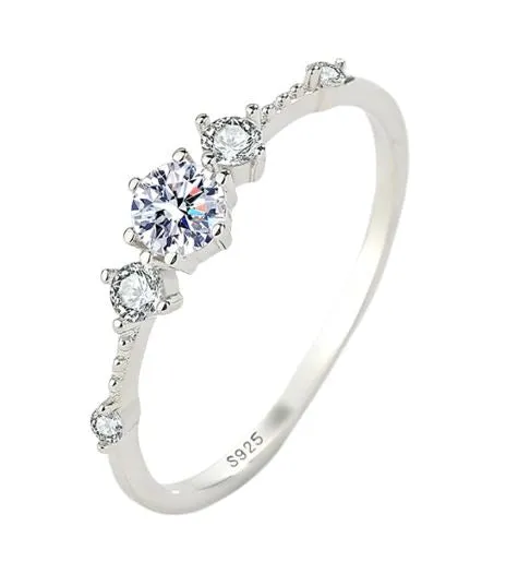 Four-Prong Diamond Silver Ring