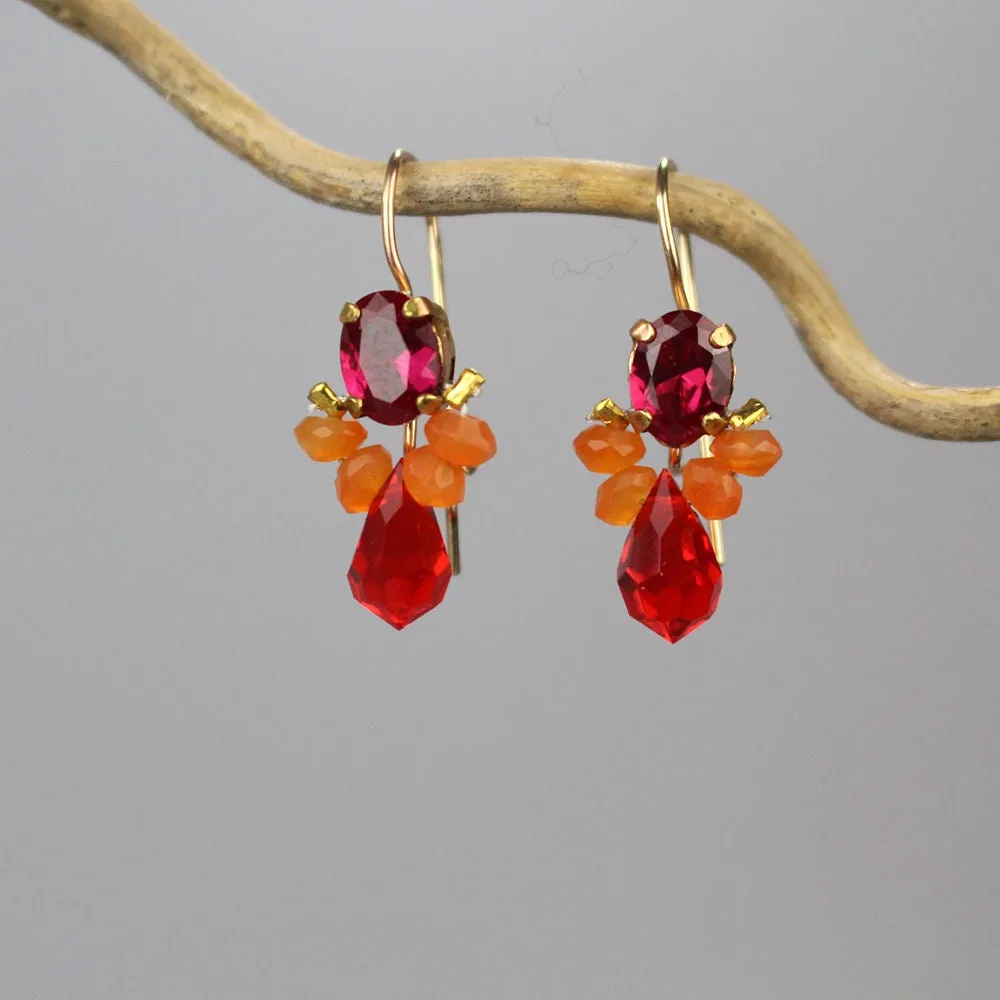 Fuschia CZ Carnelian Bee Earrings