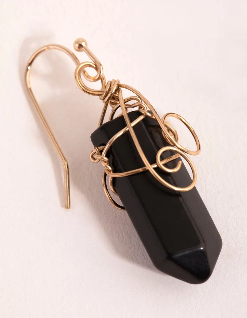 Gold Coil Wrapped Onyx Drop Earrings