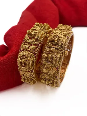 Gold Plated Antique Goddess Lakshmi Temple Design Bangles By Gehna Shop.